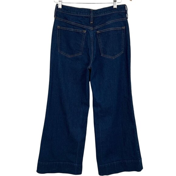 J Crew Pintuck Denim Trouser Rinse Wash Petite Size 27P Wide Leg Dark Blue - Picture 5 of 12